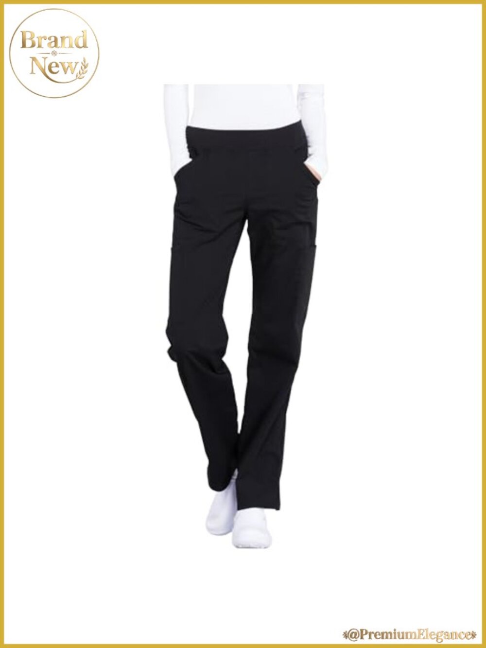 Women's Scrub Pants Mid Rise Straight Leg Pull-On Cargo 6 Pockets 2-Way Stretch